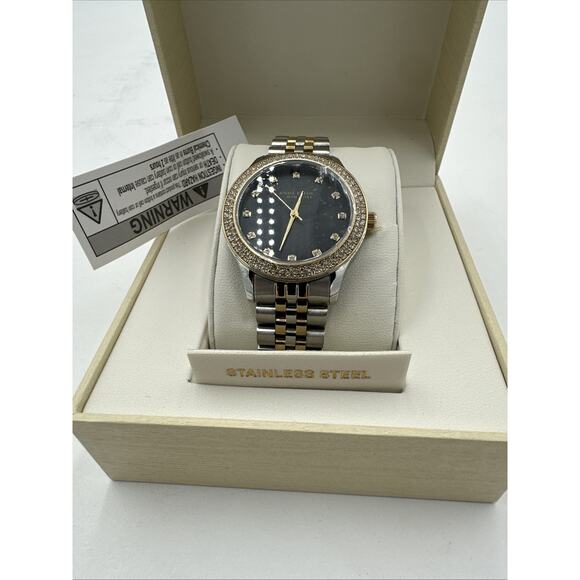 Anne Klein 12/7743BMTT Women’s 36mm Crystal Accent Black MOP Dial Watch – NWT - Picture 6 of 7